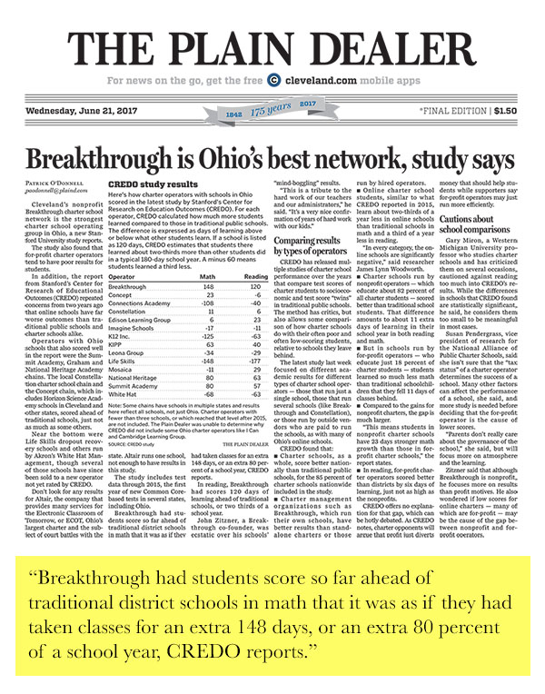 Breakthrough ranked #1 in Ohio by Stanford University 2017 study